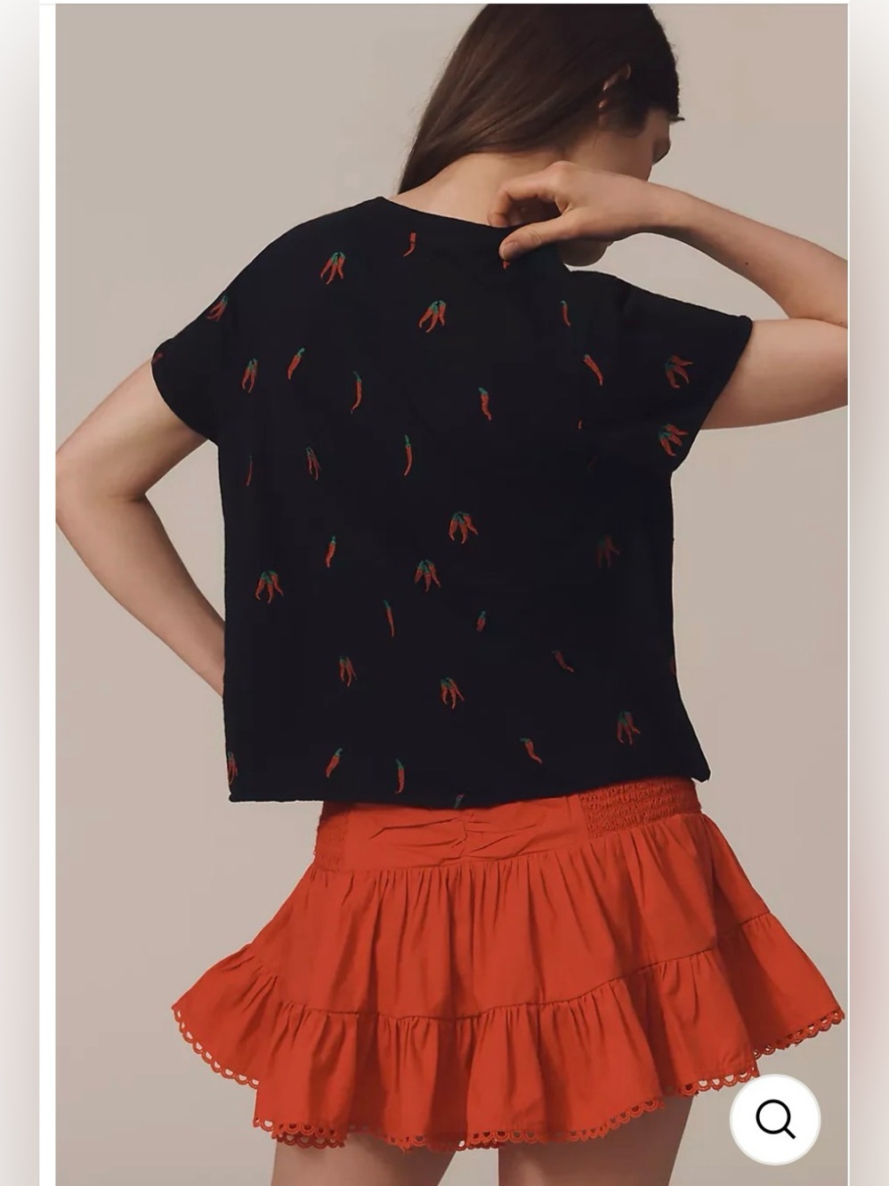 Anthropologie the Caitlin Boxy Tee by Maeve: Embroidered Red Chili Peppers M - Picture 2 of 10